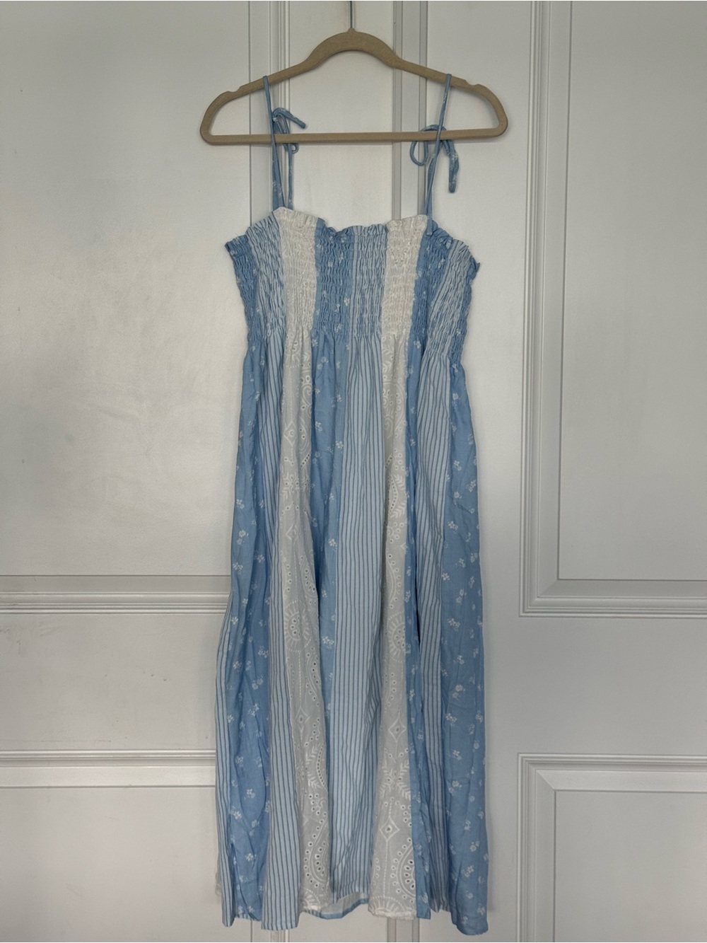 Altar'd State Blue and White Striped & Eyelet Midi Dress - Picture 3 of 5